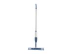 Blue spray mop with a microfiber pad and a transparent water tank.