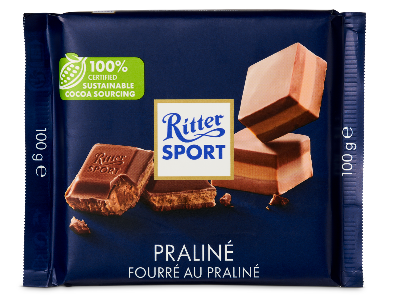 Ritter Sport praliné chocolade: repen en blokjes.