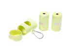KARLIE Poop Bag Holder with carabiner and two rolls of light green poop bags.