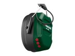 Green and black hearing protection earmuffs with red control buttons