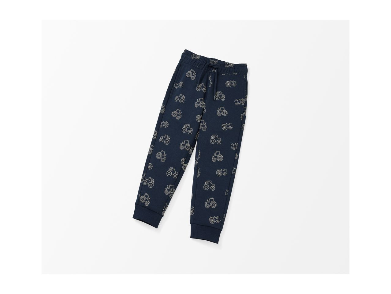 Navy blue sweatpants with a white tractor pattern