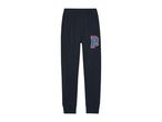 Dark blue children's joggers with a large blue and red letter 'P' and a paw print.