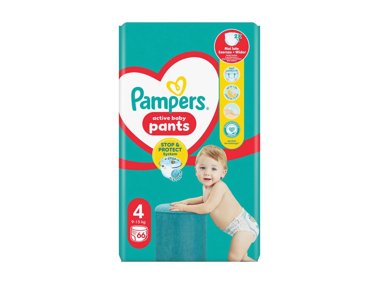 Συσκευασία Pampers Active Baby Pants, μέγεθος 4 (9-15 kg), με 66 πάνες.