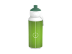 Vandflaske med fodboldbane-design og grøn tud.