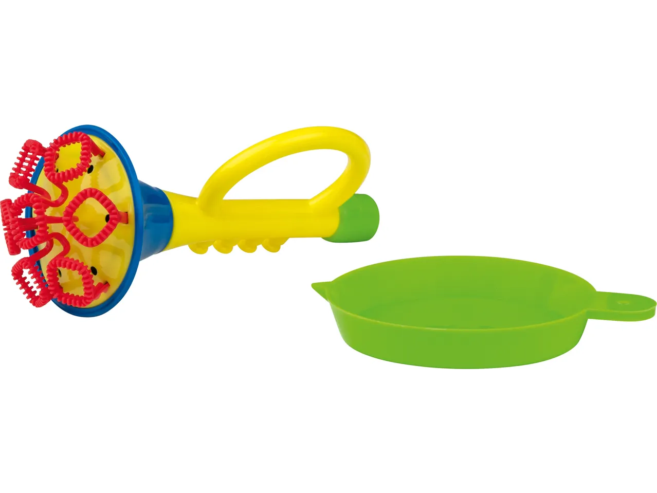 Lupilu Bubble Set with a yellow bubble blower and a green tray.