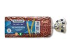 Pakket rugbrød med 9% fibre og 44% fuldkorn, bagt i Danmark.