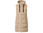 esmara® Ladies' Longline Padded Gilet in beige with a hood and black drawstrings.