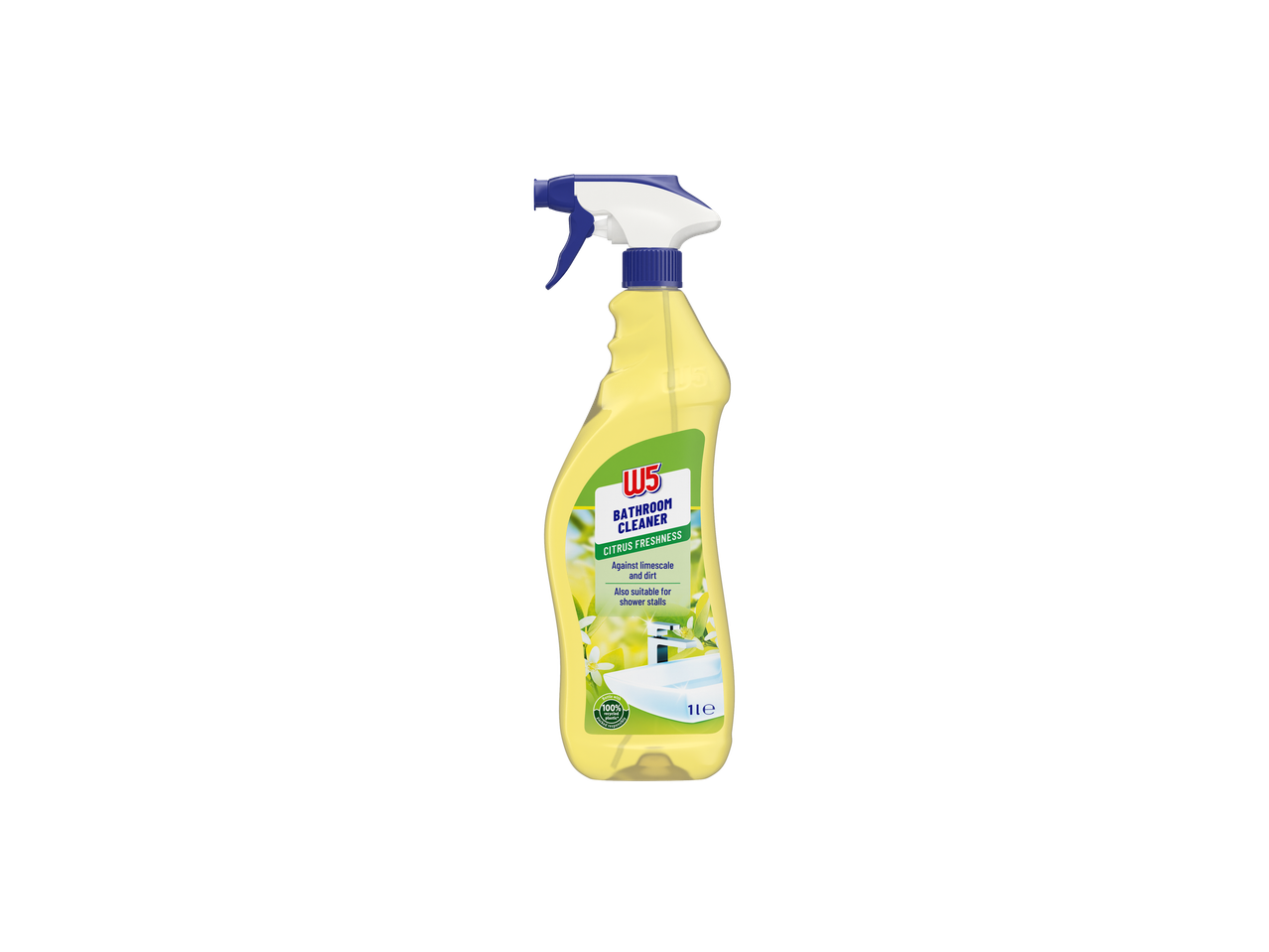W5 Fürdőszobai tisztító Citrus Freshness szórófejes flakon, 1L, vízkő és szennyeződés ellen.