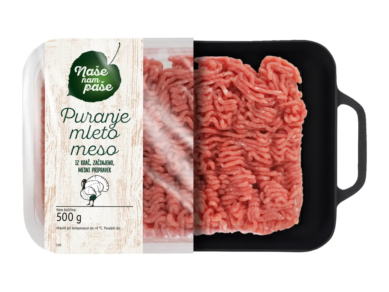 Pakiranje mletega mesa Tuš.