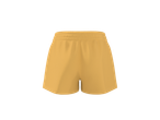 Pantaloni scurți sport galben muștar pe fundal negru.
