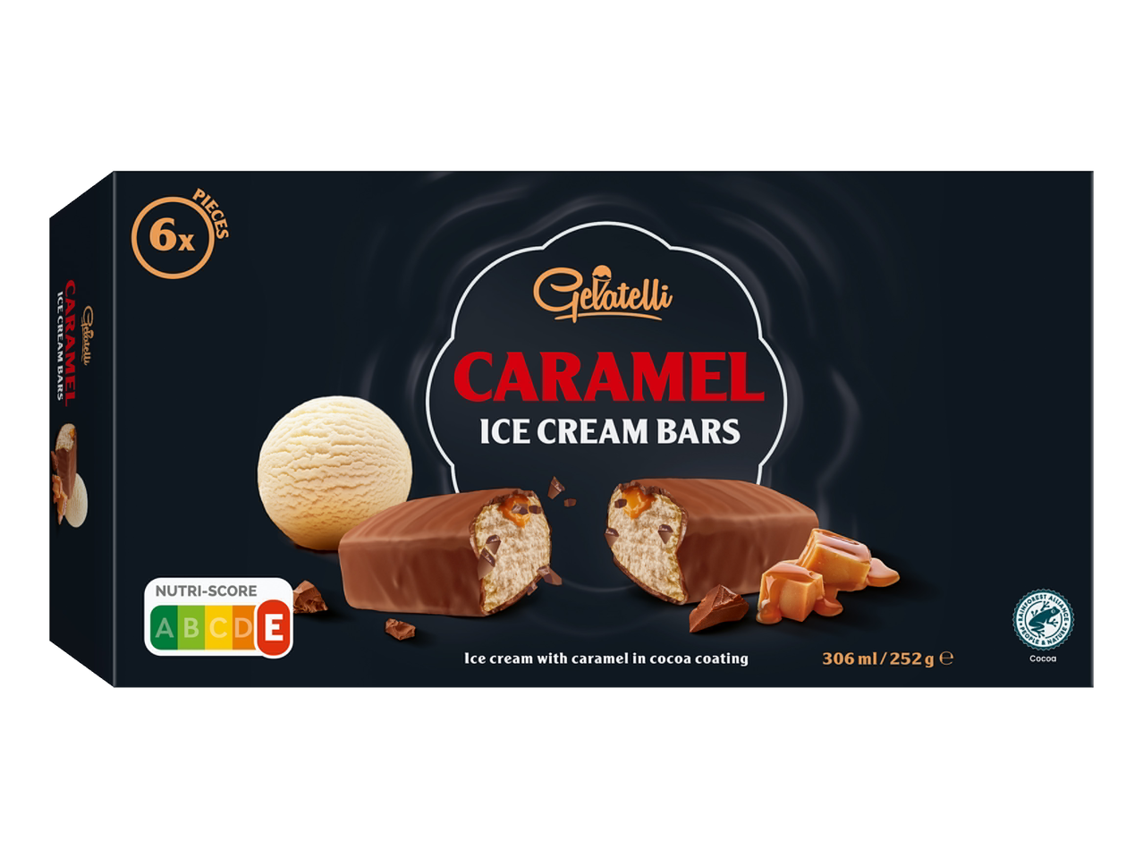 Gelatelli karamel ijsjes met cacao laag.