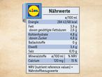 Lidl Produkt Nährwerte: Energie, Fett, Kohlenhydrate, Eiweiß, Salz.