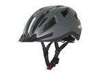 Grey bicycle helmet, safety gear.