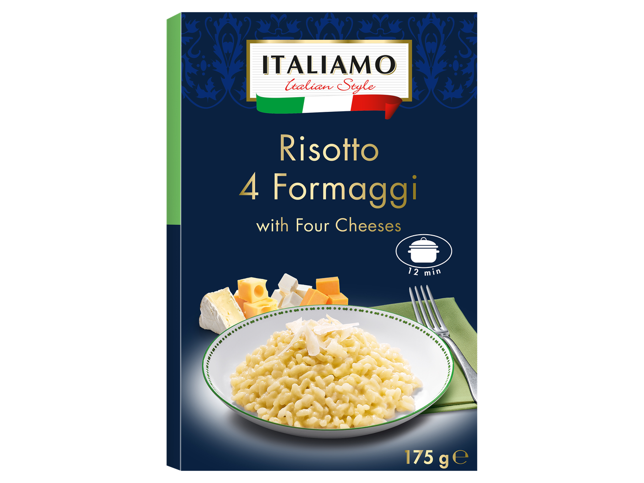 Négy sajtos krémes rizottó 175 g-os kiszerelésben.