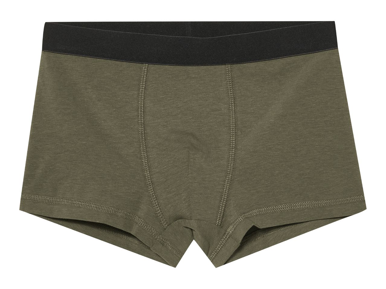 Olive green men's boxer briefs with a black waistband.