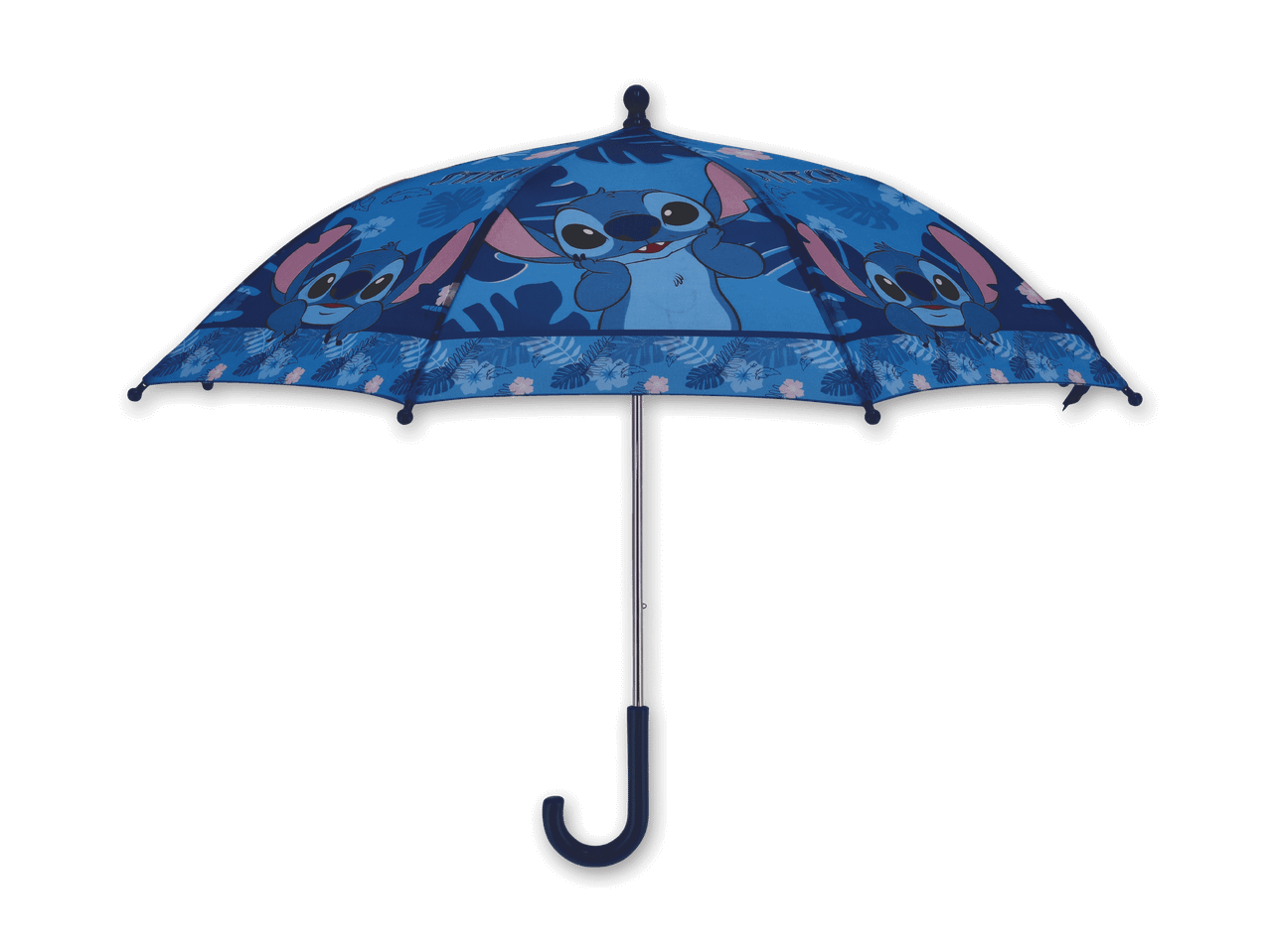 Blauer Stitch-Regenschirm mit tropischem Muster