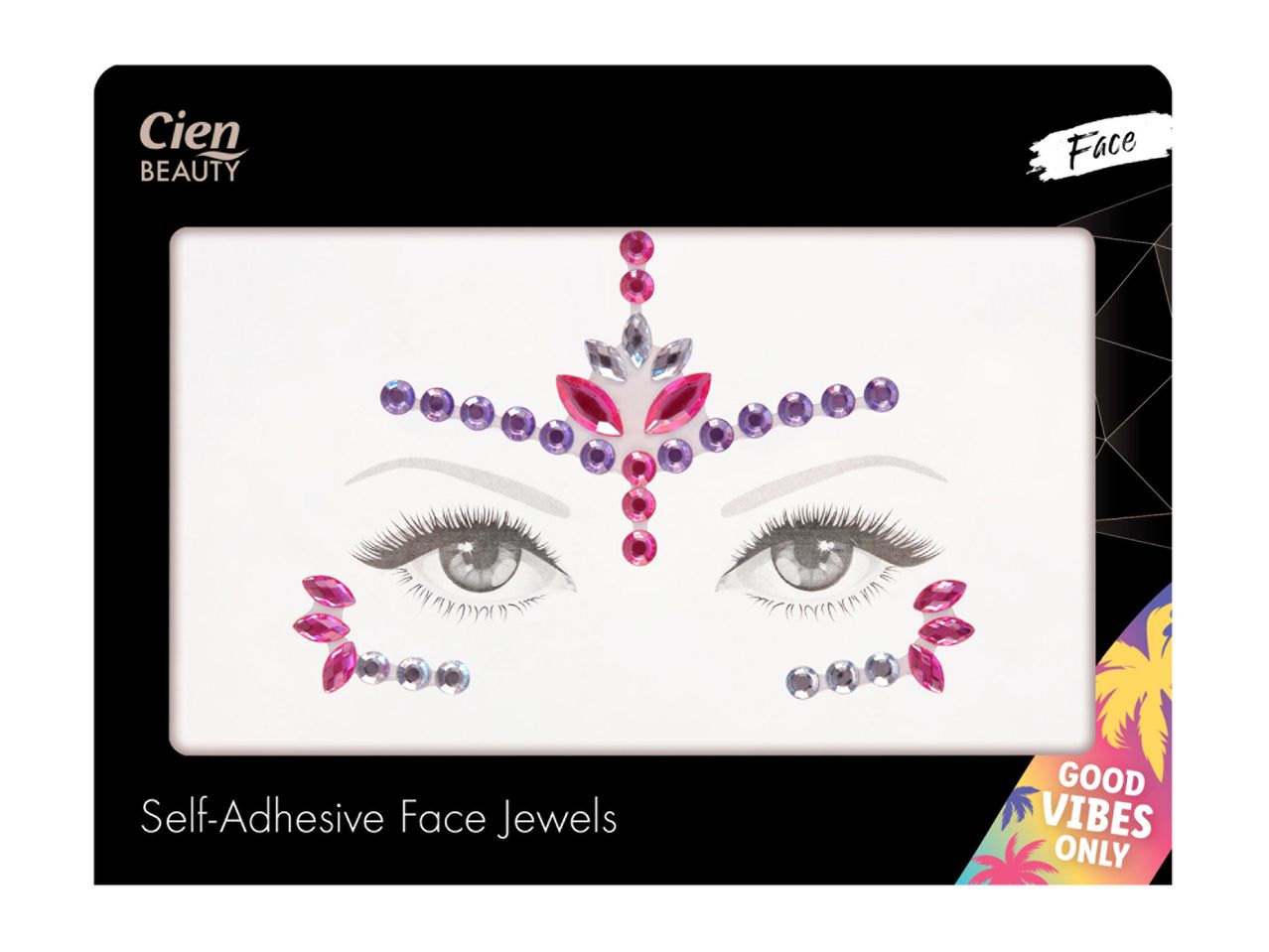 Cece Beauty self-adhesive face jewels in a pink and purple floral design.