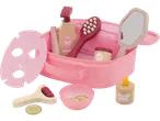 Rotaļu spa komplekts ar sejas masku, spoguli, suku un pudelēm rozā somā.
