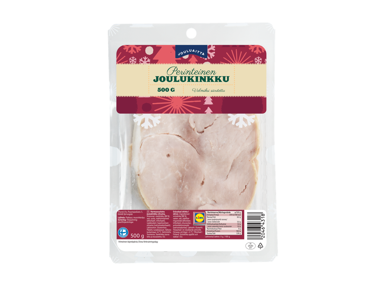 Jouluaitta Perinteinen Joulukinkku 500g, valmiiksi siivutettu, pakattu suojakaasuun.