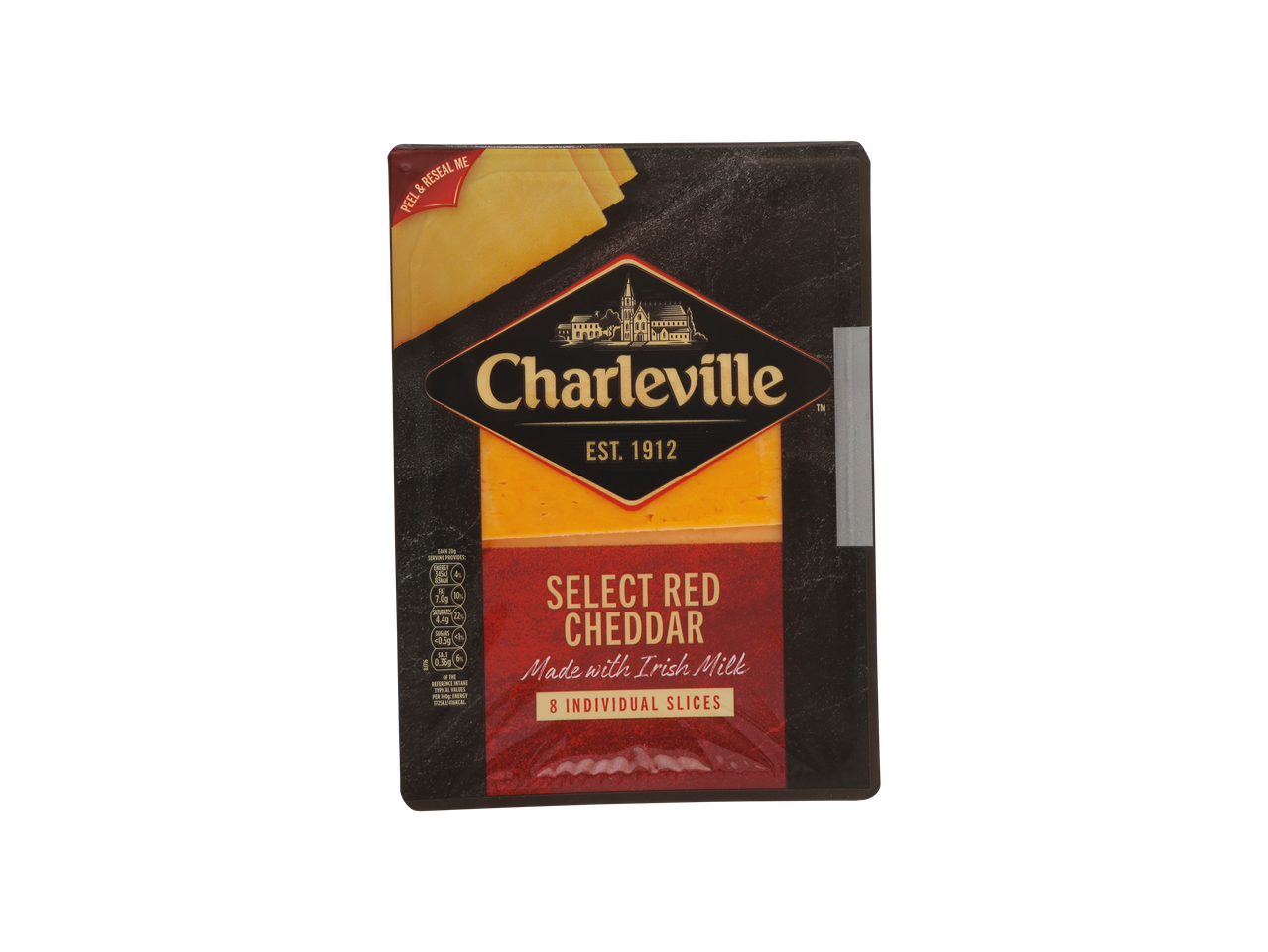Charleville Select Red Cheddar slices, made with Irish milk.