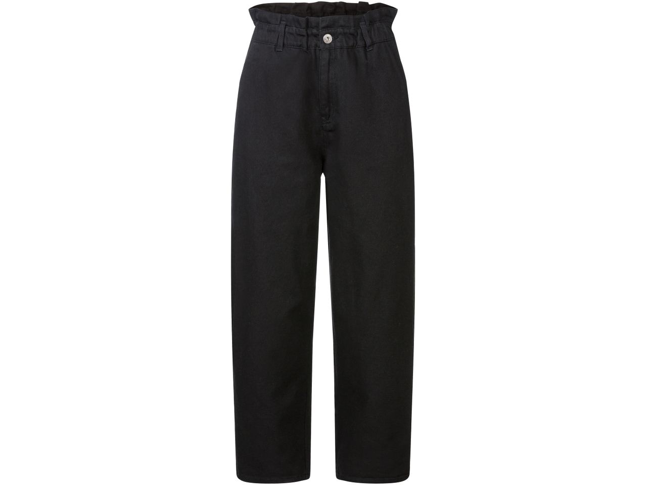 Pantaloni neri a vita alta con arricciatura in vita