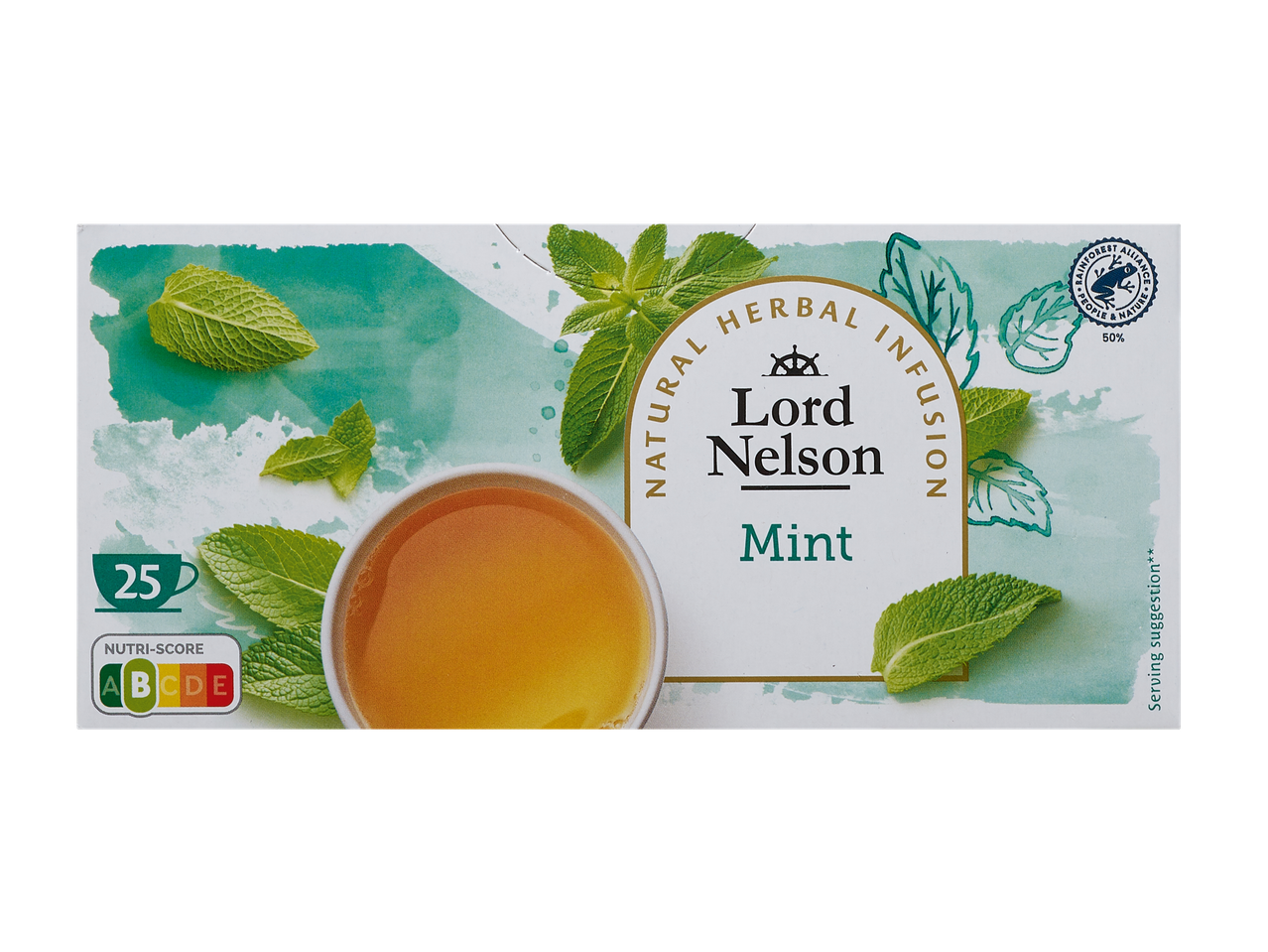 Boîte de tisane à la menthe Lord Nelson avec 25 sachets de thé et Nutri-Score A.