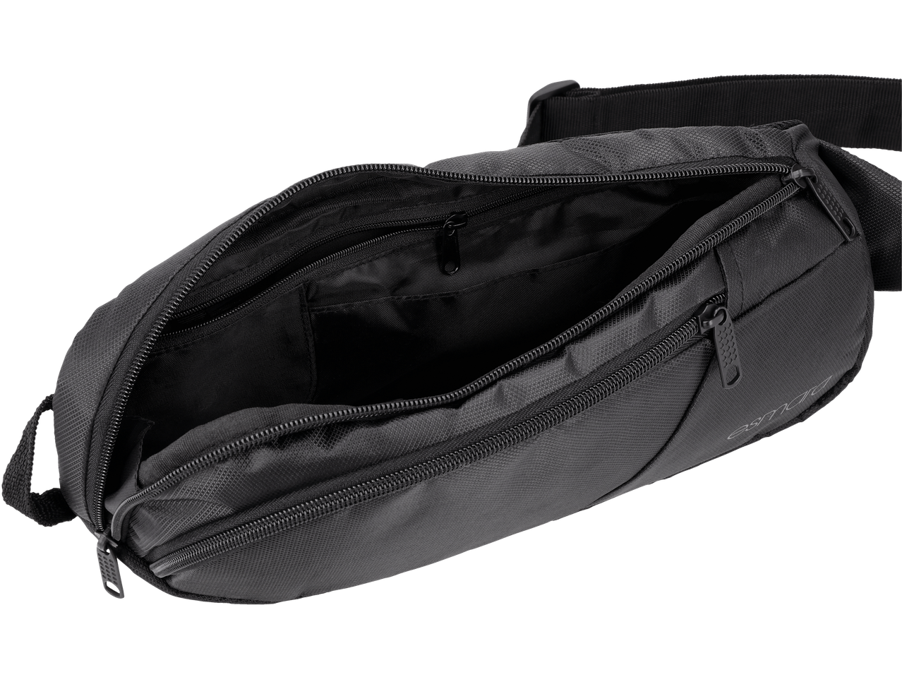 Otvorena crna esmara torba sa rajsferšlusima i džepovima.