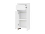 White bathroom cabinet with a door and shelf.