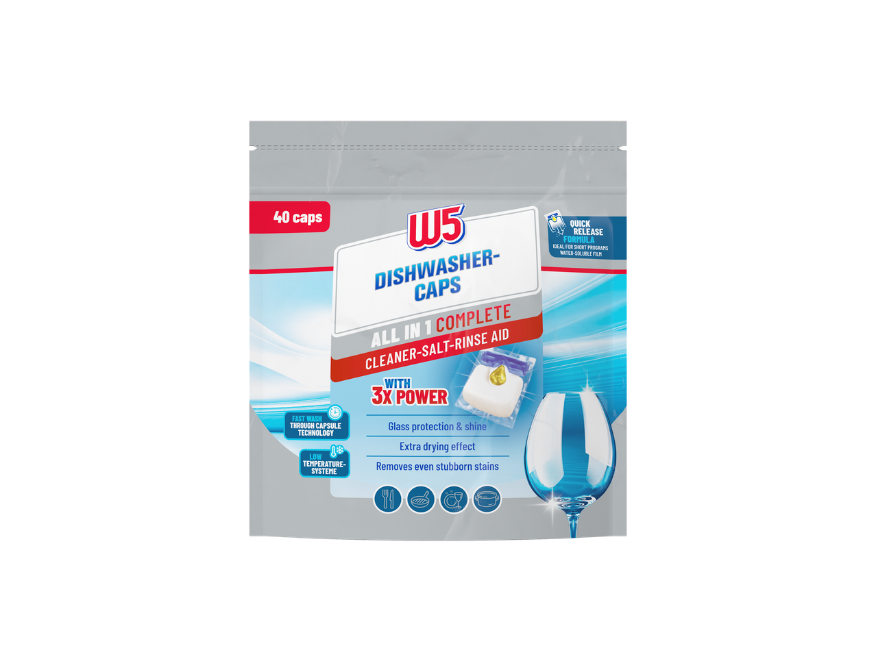 W5 mosogatógép kapszula All in 1 Complete Cleaner-Salt-Rinse Aid, 40 db