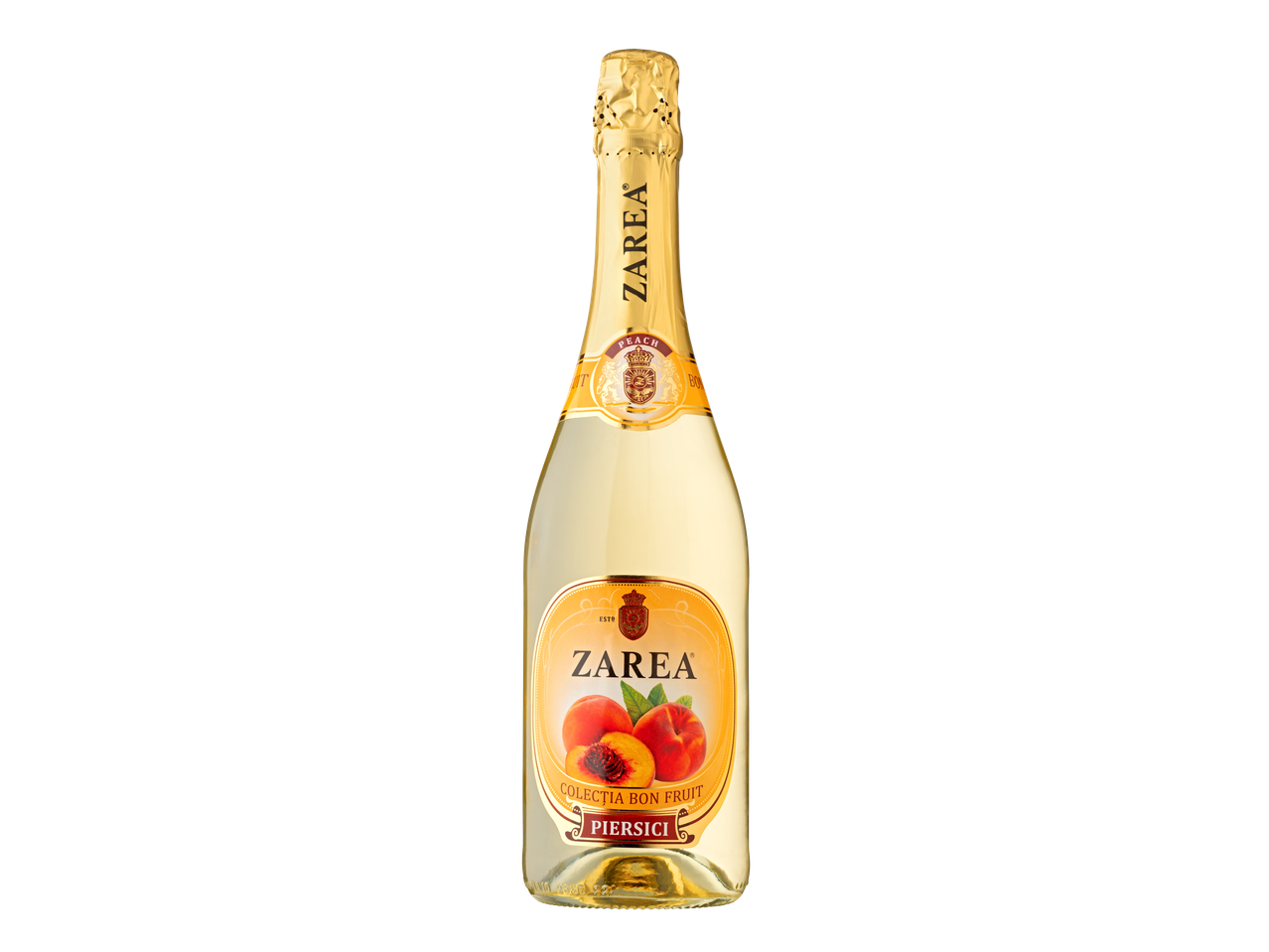 Sticlă de cocktail efervescent Zarea cu suc de piersici.