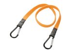 Orange bungee cord with black carabiners on both ends