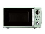 SilverCrest 700W microwave in light green with a black door and digital display.