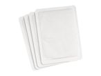 Four white rectangular heat pads stacked on a white background.