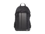 Black backpack with a white dotted pattern and mesh side pockets.
