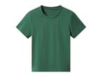 Plain dark green short-sleeved t-shirt with a round neck, isolated on a white background.