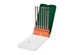 A set of drill bits in an orange and green case with a clear lid.