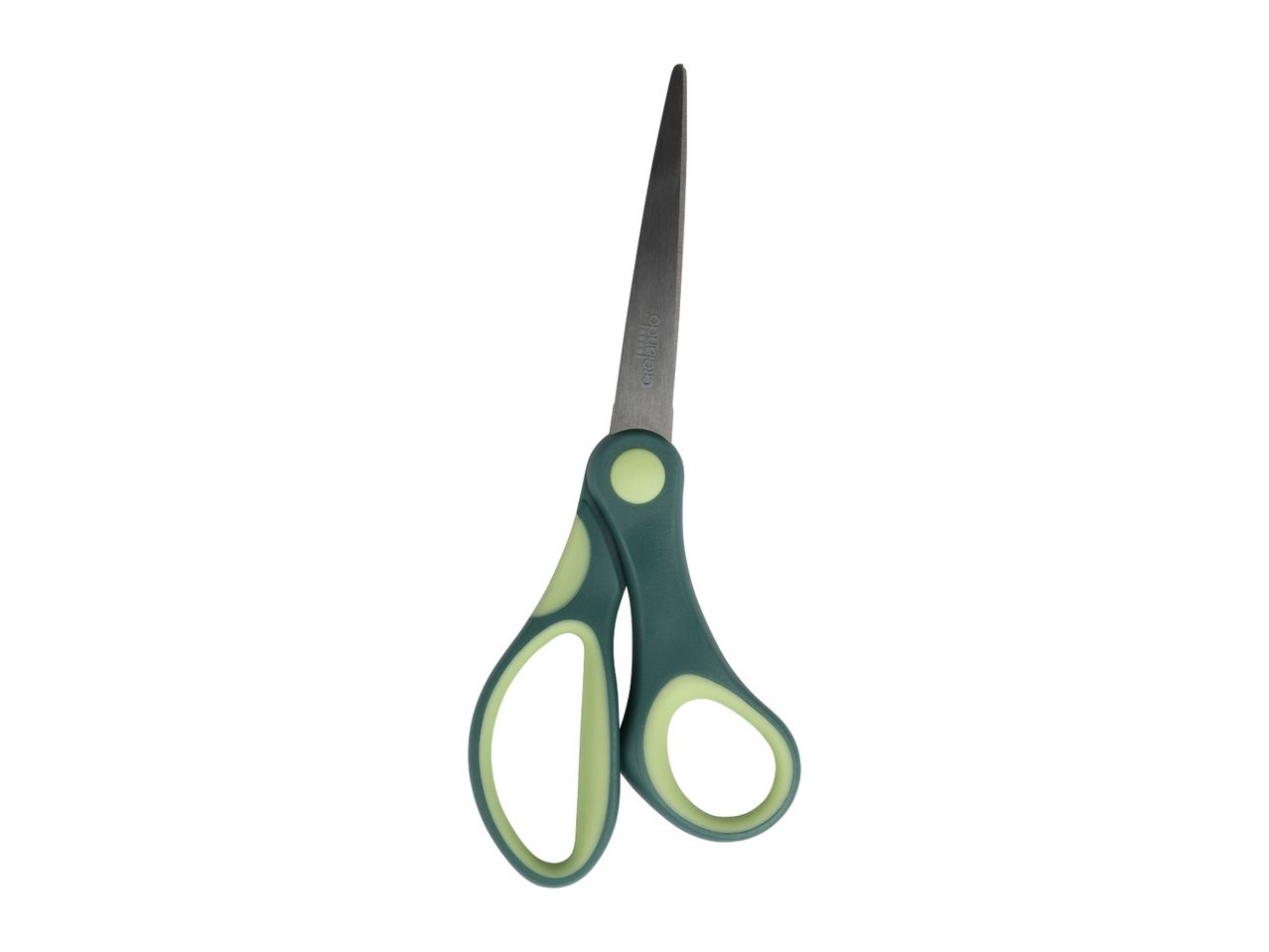Green and gray Crelando scissors isolated on white background.