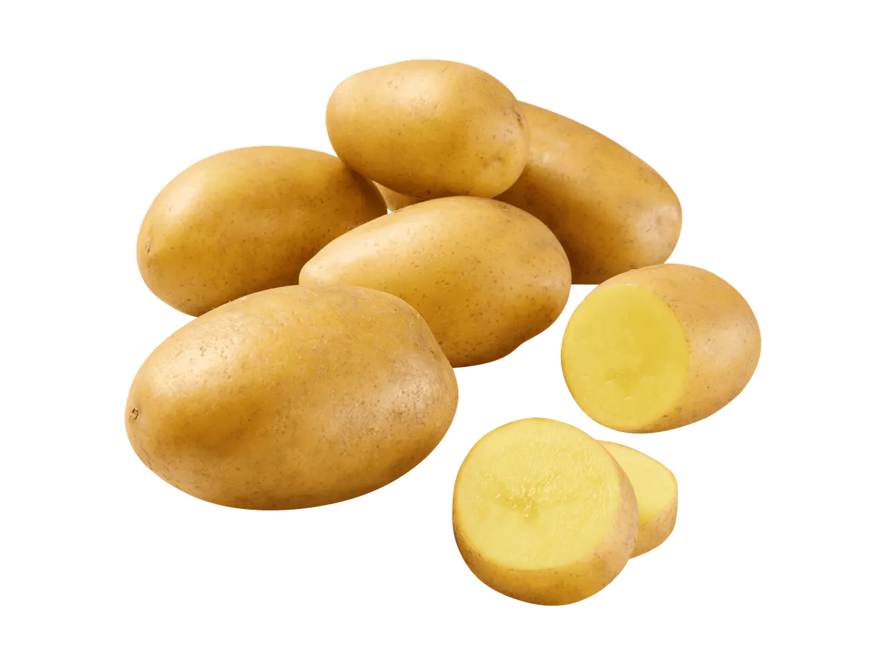 Patate intere e a fette, con la buccia.