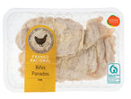 Embalagem de Bifes Panados de Frango Nacional, com selo de Bem-Estar Animal.