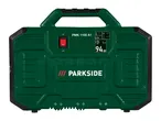PARKSIDE PMK 1100 A1 air compressor in green with a red on/off switch