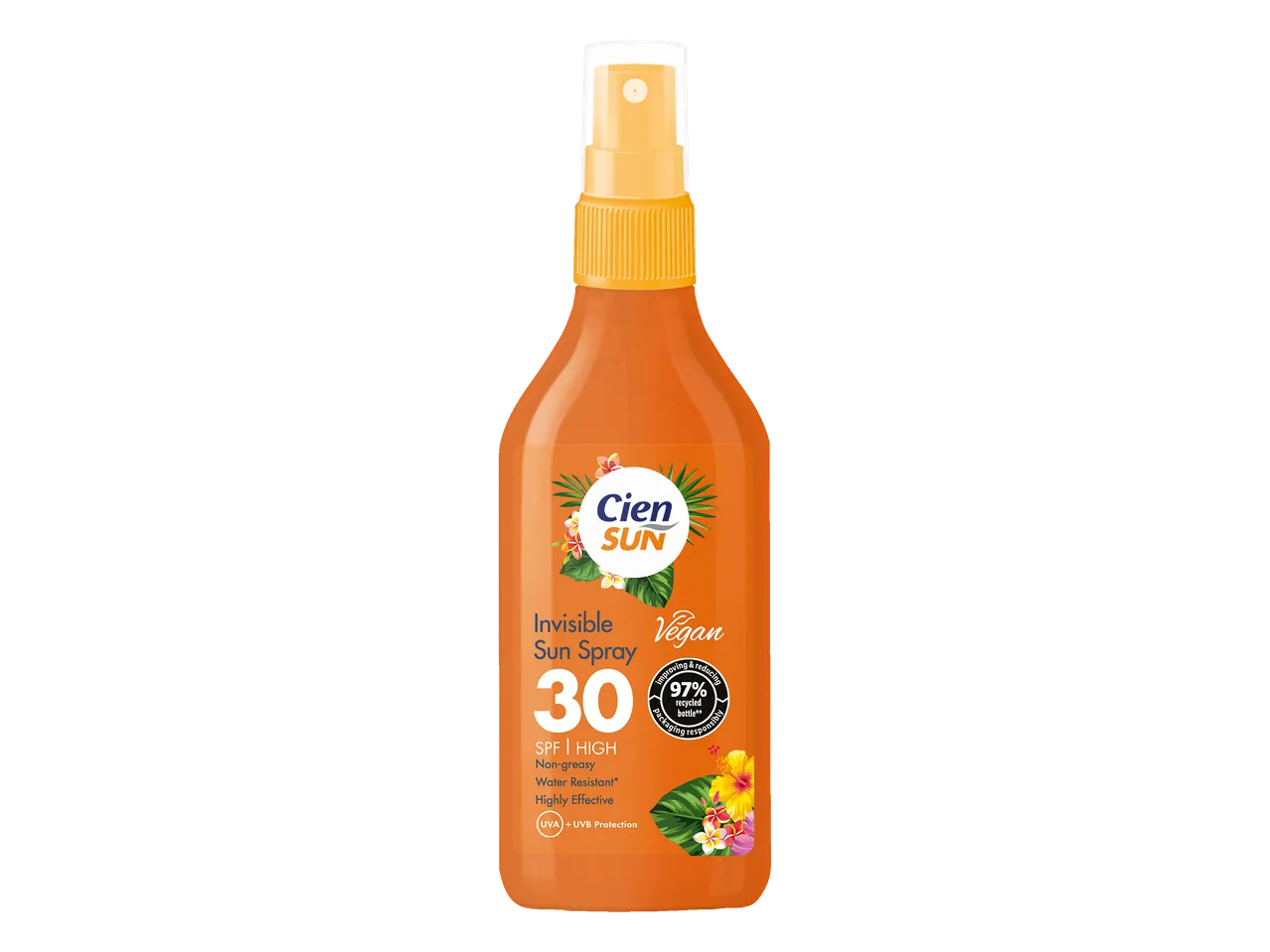 Cien Sun Invisible Zonnespray SPF 30, vegan.