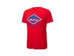 Vörös, rövid ujjú Under Armour póló, geometrikus mintával.