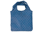 Saco de compras azul com bolinhas brancas