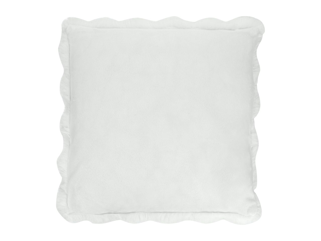 White square decorative pillow with a wavy scalloped edge