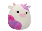 Plush cow with purple and pink patches, small horns and ears