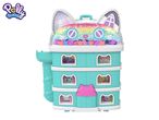 Polly Pocket cat-themed dollhouse with multiple levels and mini figures.