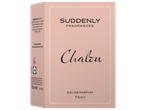 Boîte de parfum rose pâle avec le nom 'SUDDENLY FRAGRANCES Chalou' et 'EAU DE PARFUM 75ml'.