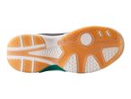 Sports shoes, orange sole.