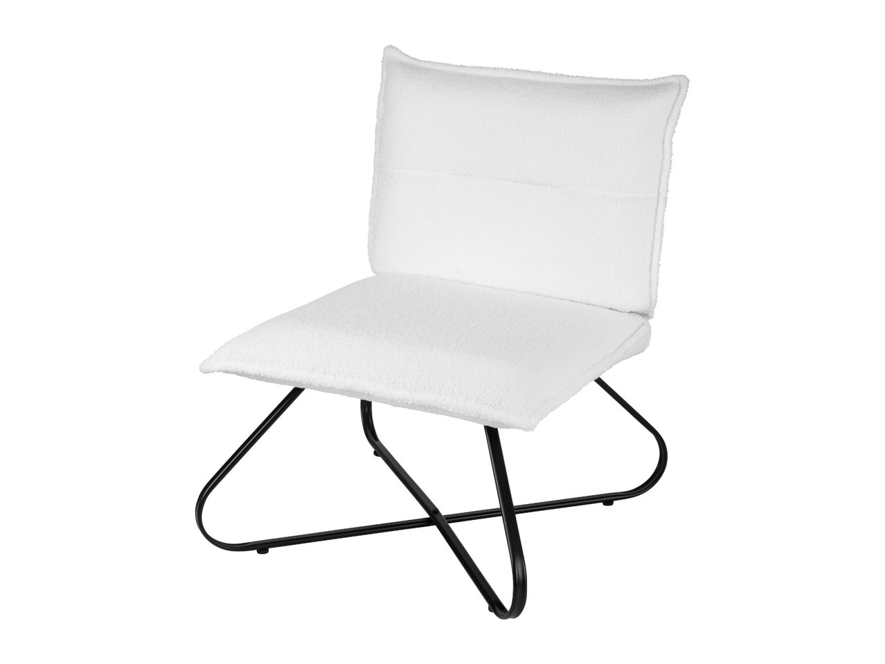 White sherpa upholstered chair with black metal legs