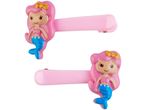 Two pink hair clips with mermaid figures.